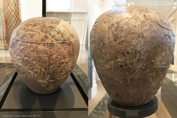 Limestone mace-heads that are oversized versions of the small stone weapons that were typical grave goods during the Predynastic period. They became symbols of the Egyptian elite by 3100 BC. Photos by Hugh Newman.