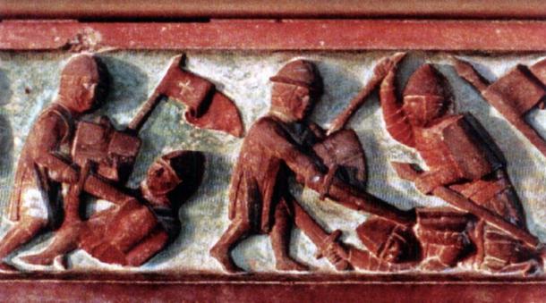 Lithuanians fighting with Teutonic Knights (bas-relief).