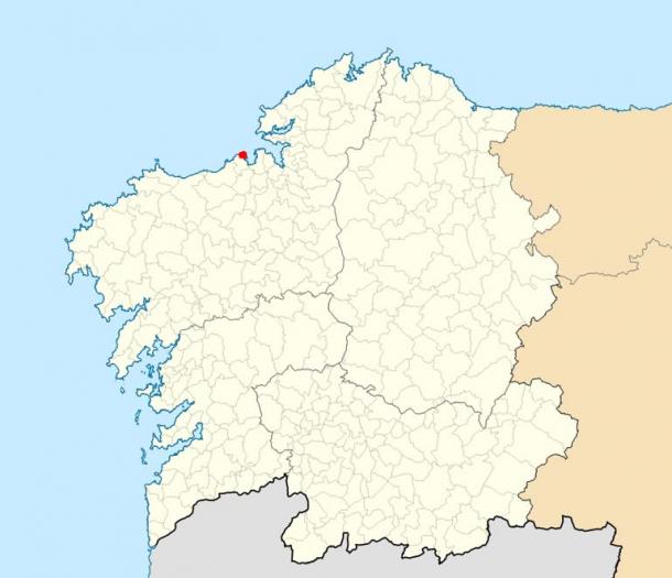 Location of the Tower of Hercules within Galicia.