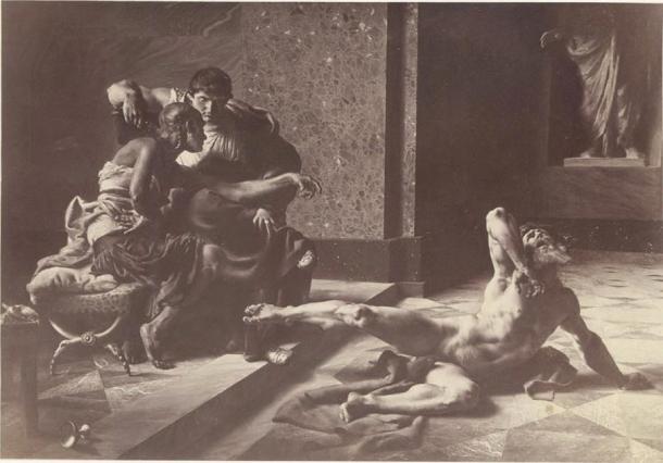 Locusta testing in Nero's presence the poison prepared for Britannicus, painting by Joseph-Noël Sylvestre, 1876 (Public Domain)