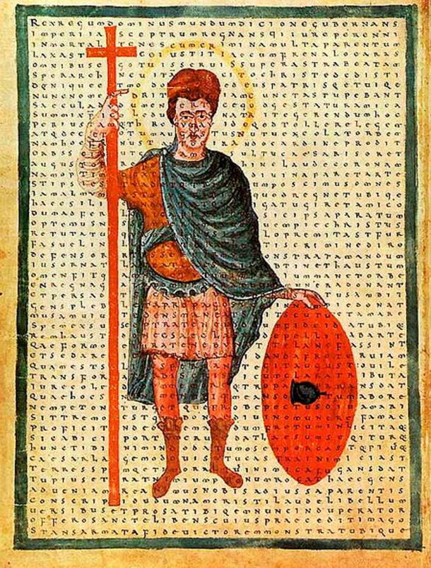 Louis the Pious, contemporary depiction from 826 AD as a soldier of Christ