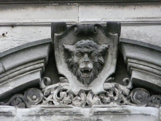 Sculpted head of the “Loup Garou” or werewolf in Cognac, France.