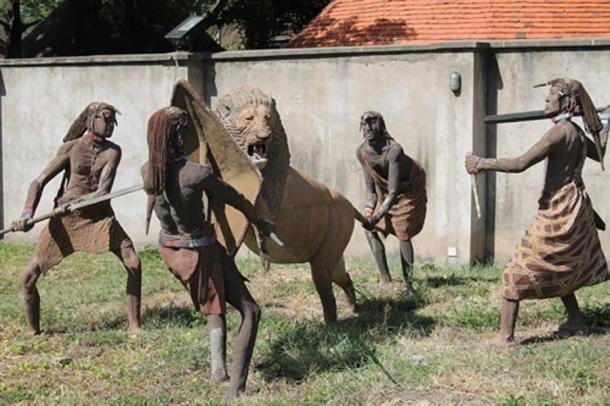 A sculpture of Maasai warriors on a lion hunt, which was also an initiation rite for individual potential warriors. (Transitions ABROAD)