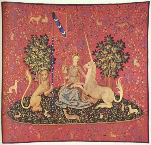 Doncella con Unicornio, tapiz, siglo XV (Musée de Cluny, París)