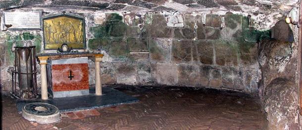 The inside of Mamertine Prison of Rome, Italy. St. Peter may have been one of the famous prisoners in this prison.