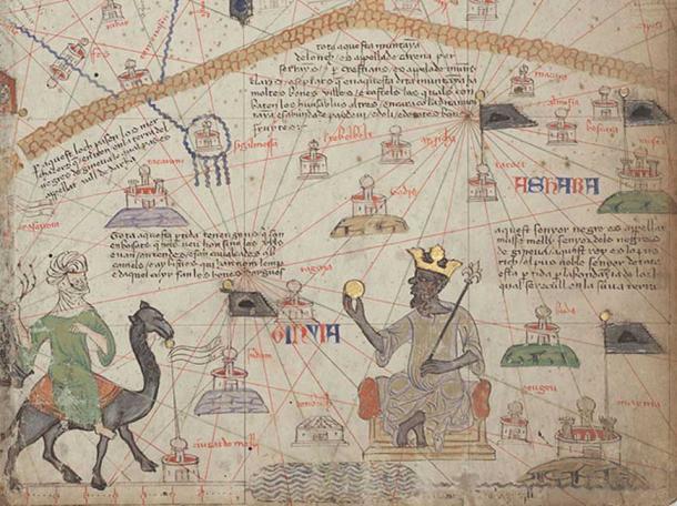 Mansa Musa or the Mali Empire, is shown sitting on a throne and holding a gold coin. (Aa77zz / Public Domain)