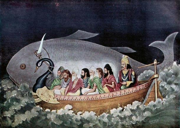 Manu and the seven sages at the time of Deluge.