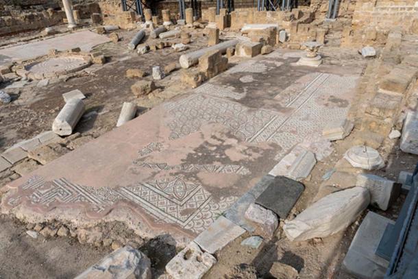 Many ancient mosaics remain preserved on the original site