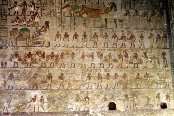 Many of Khnumhotep's relatives. The sitting woman in the top-middle is his wife Khety.