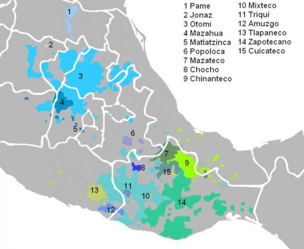 Map of Oto-Manguean languages within Mexico. (Public Domain)