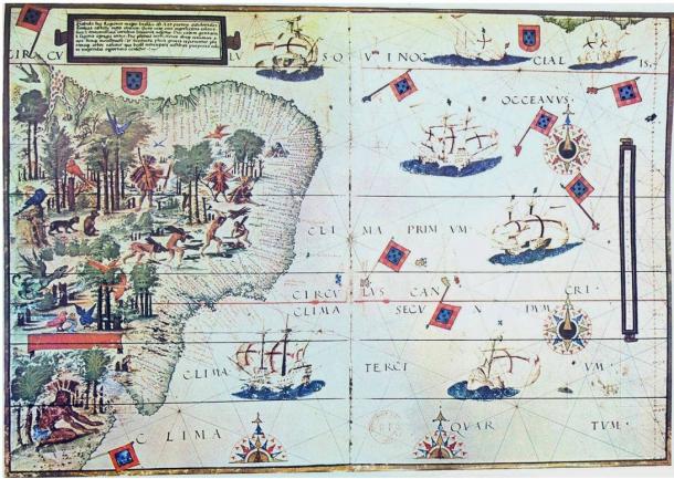 Map from the Miller Atlas (1519) showing the coast of Brazil and the mouth of the Río de la Plata. 