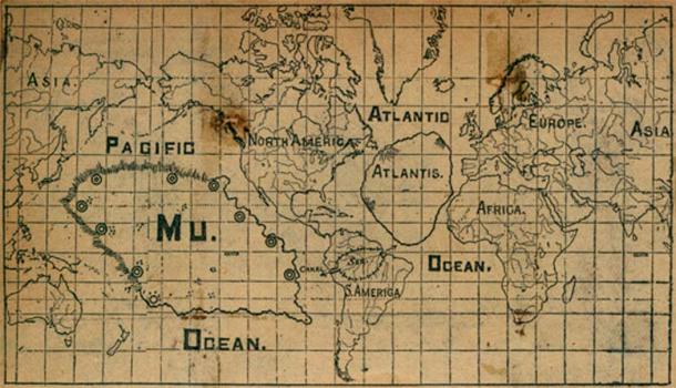 Map from undated newspaper clipping of one supposed position of the lost continent of Mu 