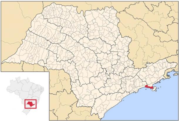 Map locator of São Paulo's São Sebastião city, Brazil.