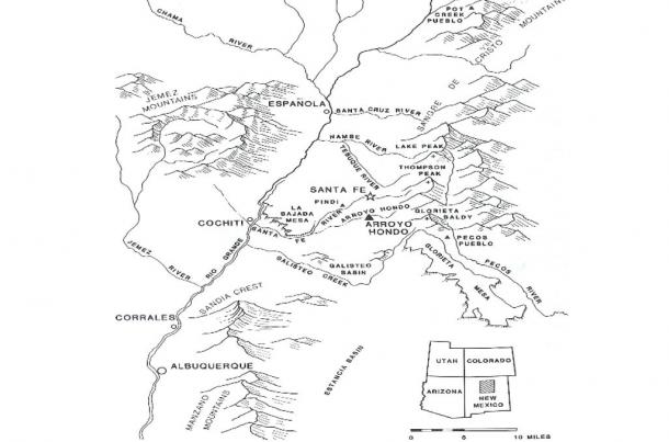 Map of Arroyo Hondo by the U.S. National Register of Historic Places.