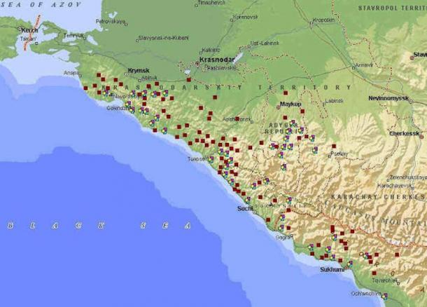 Map of Dolmens in Western Caucasus.