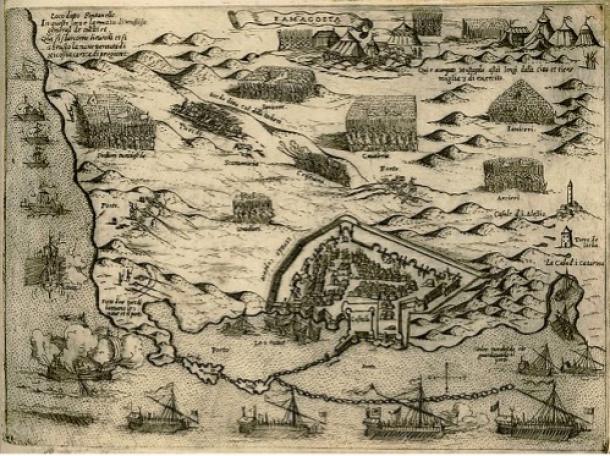 Map of Famagusta during the siege of the city by the Ottomans in 1571, by the cartographer Giovanni Francesco Camocio.