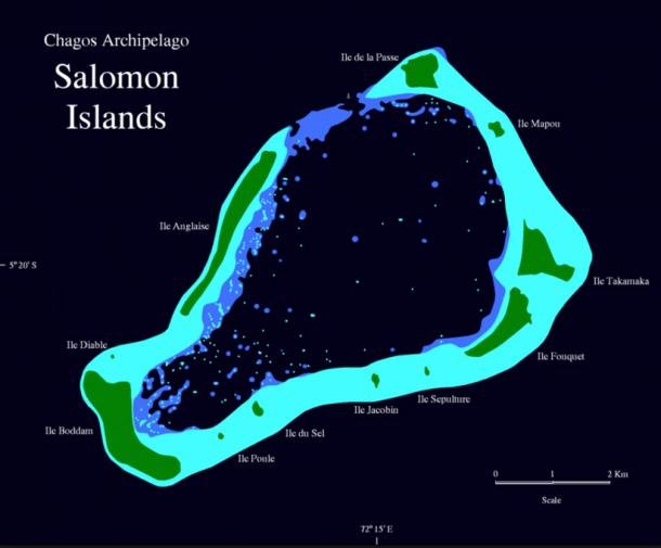Map of Salomon Islands Atoll, Chagos Archipelago, BIOT