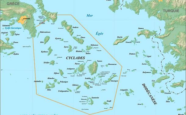 Map of the Aegean Sea and Cyclades islands (Gaba, E / CC BY-SA 3.0)