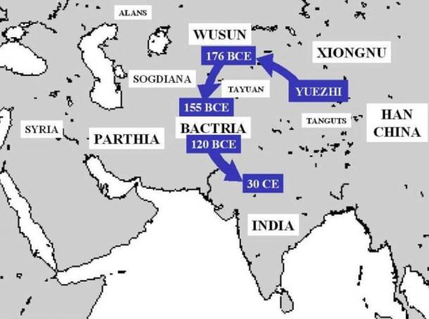 Map of the Yuezhi civilization’s migrations.