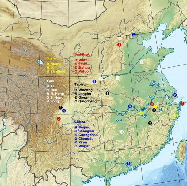 Map of the great mountains of China.