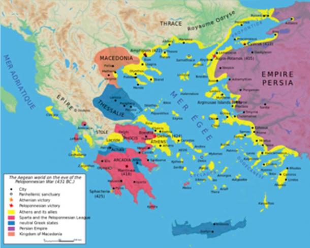 Map of the nations during the start of the Peloponnesian War around 431 BC. (Aeonx / CC BY-SA 3.0)