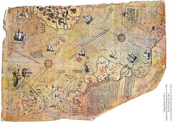 Map of the world by Ottoman admiral Piri Reis, drawn in 1513.