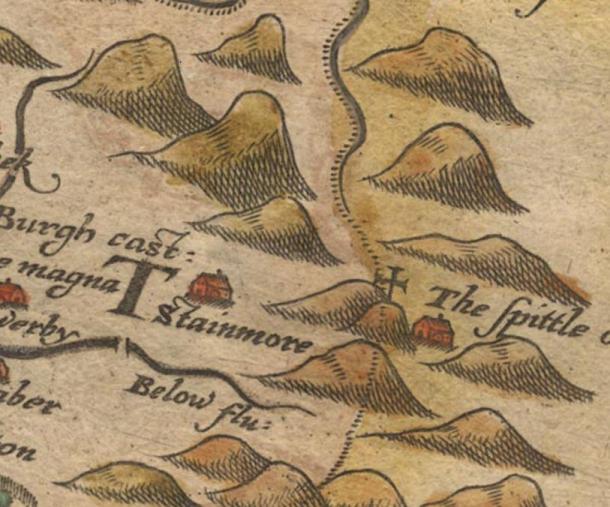 Map showing The Spittle (later known as Spital) on Stainmore (1579)