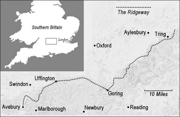 Map showing the Ridgeway in southern Britain, possibly the oldest road in the world. (© Graham Phillips)