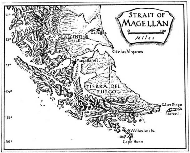 Map showing the Strait of Magellan. 