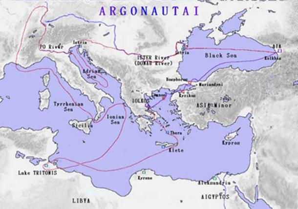 Map showing the route taken by the Argo as detailed in the Argonautica.
