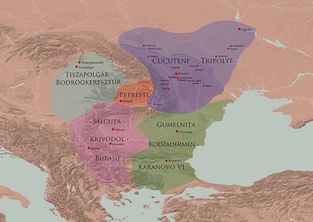 Map depicting the Eneolithic cultures of Southeastern Europe, including the main archaeological sites. (Caliniuc / CC BY-SA 4.0)