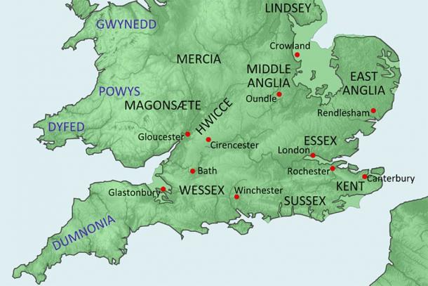 Map of England c 600 AD with Dumnonia in the south west (Image by Hel-hama)