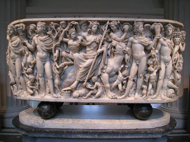 Marble sarcophagus with the Triumph of Dionysus and the Seasons. Roman ca. 260–270 AD.
