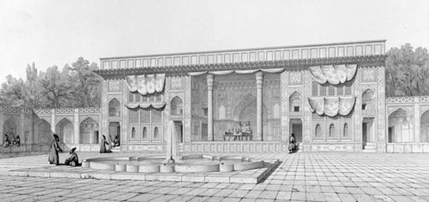 Marble throne at Golestan palace in 1840.