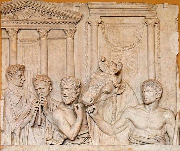 Marble relief from 2nd century Rome depicting preparations for an animal sacrifice.  (Public domain)