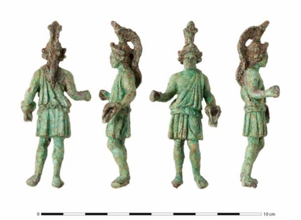 This figure of Mars, shown from all sides, was found at the Rennes’ Gallo-Roman religious center, and was likely worshiped in one of the two temples in the complex. (© Emmanuelle Collado / Inrap)