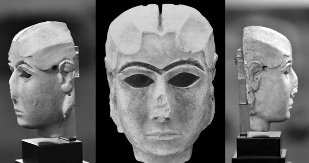 Front and profiles of the recovered Mask of Warka dating back to 3000-2900 BC. (Osama Shukir Muhammed Amin FRCP (Glasg)/ CC BY-SA 4.0), (Osama Shukir Muhammed Amin FRCP (Glasg)/ CC BY-SA 4.0), (Osama Shukir Muhammed Amin FRCP (Glasg)/ CC BY-SA 4.0)