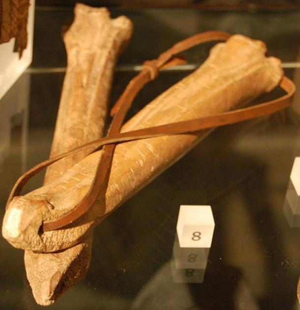 Medieval bone ice skates on display at the Museum of London, England.