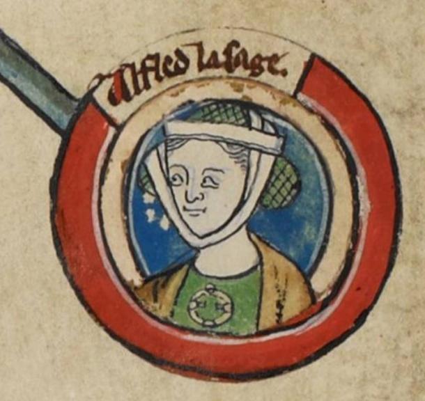 Medieval miniature of Aethelflaed in Genealogical roll of the kings of England. 14th century