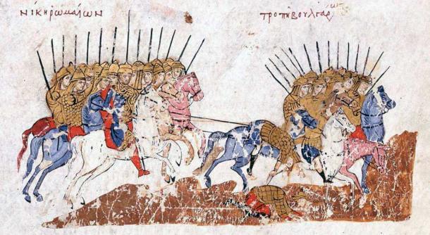 Lanciers médiévaux de l'empire byzantin.  (Domaine public)
