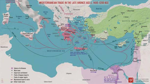 Trade routes in the Eastern Mediterranean during the Bronze Age. (Simeon Netchev/CC BY-NC-SA 4.0)