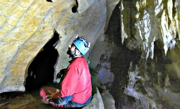 Member of the research team looking at some of the newly discovered rock carvings.