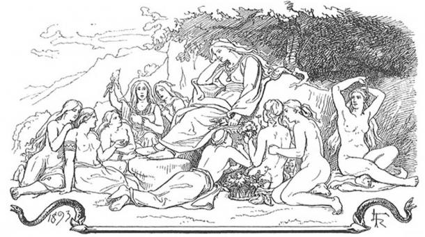 Menglöð and Nine Maidens including Eir by Froelich.