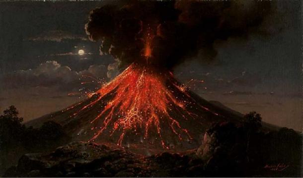 Merapi volcano, eruption at night. (1865) Raden Saleh.