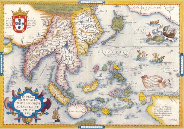 Mercator map of “India Orientalis”, Amsterdam 1619.This redrawn map is contemporaneous with the Selden map. The map was made for medieval Portuguese trade in the Far East.