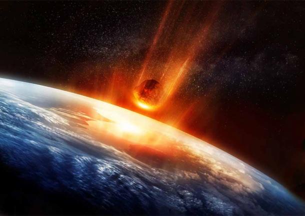 Meteor hitting earth’s atmosphere. Scientists believe that the chemical elements required for the origin of primordial life came to Earth with asteroids and comets. (James Thew / Adobe Stock)
