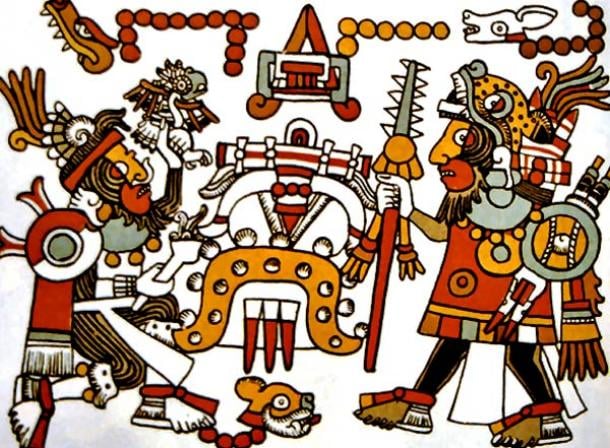 Mixtec king and warlord Eight Deer ‘Jaguar Claw’, on right, meeting with Four Jaguar, on left