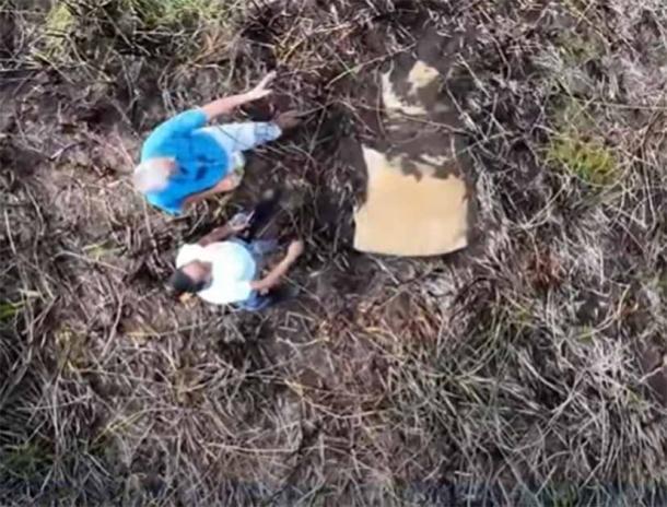 New Moai seems to be lying on the lake bed, and smaller than the existing finds. (GMA/YouTube Screenshot)