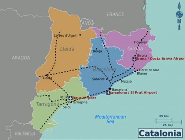 Modern-day map of Catalonia