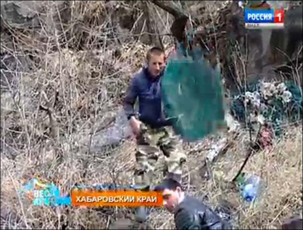 Modern graffiti artists have recently visited the site and added their unmistakable imprint, in doing so destroying these ancient messages from prehistory. Pictures: V.Popov, Rossiya TV